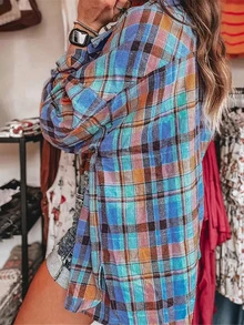 Chemise à carreaux en flanelle pour femme grande taille, chemise décontractée à manches longues et boutonnée à carreaux de buffalo - Orange - Voir 2