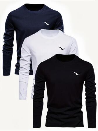 Set de 3 camisetas de manga larga con cuello redondo y estampado casual para niños, para otoño/invierno, ropa de estudiante/joven - Diseño de águila volando, la serie definitiva de camisetas para jóvenes marcadores de