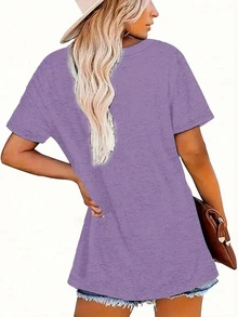 3pcs Plain Round Neck Short Sleeve Loose Casual T-Shirts, Suitable For Spring/Summer Daily And Home Wear, Machine Washable - Multicolor - View 3