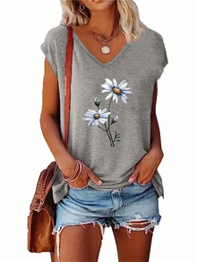 2 chiếc áo phông cổ chữ V trơn, áo phông tay ngắn thường ngày, áo nữ mùa xuân/hè - Nhiều màu - Xem 5