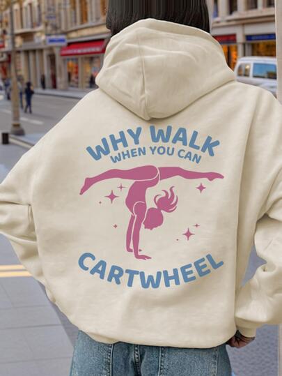 1pc Tween Girls Casual Printed Sweatshirt, Pullover Long Sleeve Thermal Lined Top For Autumn/Winter - Why Walk When You Can Cartwheel, Interesting And Colorful Sweatshirt To Inspire Tween Girl' Imagination