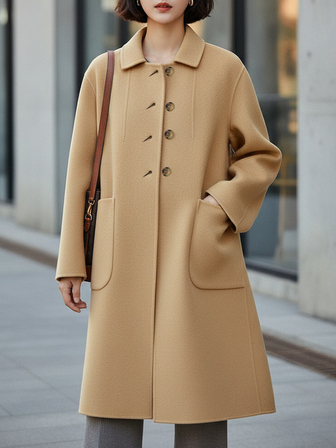 欧美时尚女装冬装女新款复古毛呢大衣女纯色百搭优雅休闲宽松显瘦中长款短款外套冬装女装外套冬季女装夹克外套