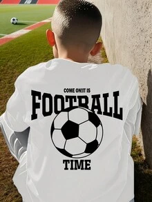 1pc Boys Soccer Graphic Short Sleeve T-Shirt, Suitable For Active Young Students, Designed For Athletic Boys - White - View 1