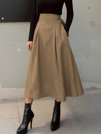 Europe And The United States Elegance Rave Outfitsfesival New A-Line Skirt Vacation Outfits Autumn Clothes Woman Umbrella Skirt Bow Day Big Swing Skirt Slim Waist Long Skirt Four Seasons Fashion With All Solid Color Women Back To School Half Skirt