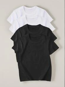 4pcs/Set Boys, Children & Teens' Solid White Crew Neck Short Sleeve T-Shirts, Summer Tops - Soft & Comfortable Solid Color Tees, Perfect For Warm Weather! Kids Clothing