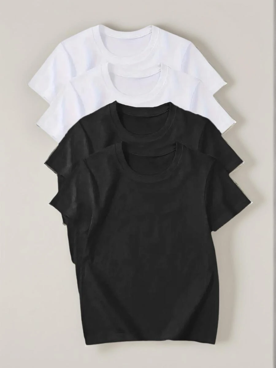 4pcs/Set Boys, Children & Teens' Solid White Crew Neck Short Sleeve T-Shirts, Summer Tops - Soft & Comfortable Solid Color Tees, Perfect For Warm Weather! Kids Clothing