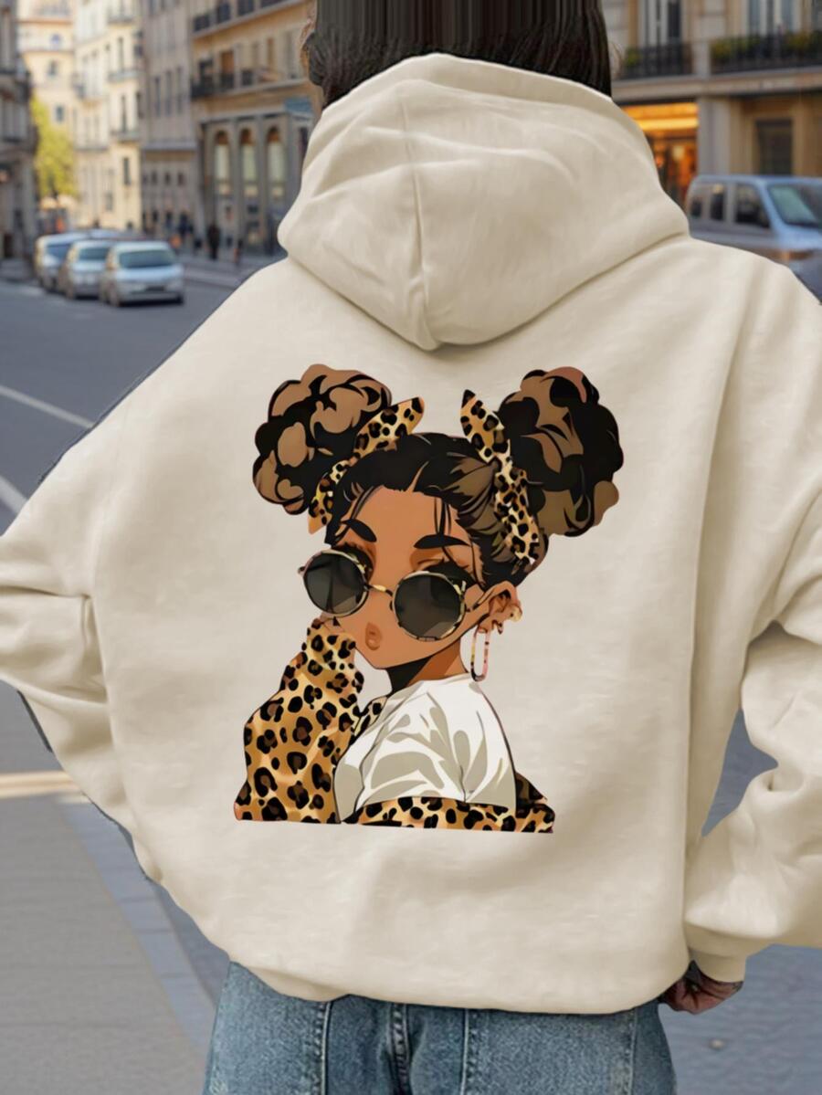 1 Stück Tween Mädchen Lässig Bedruckter Pullover Sweatshirt, warm thermisch gefüttert, Langarm, Herbst/Winter - Spaßiger und farbenfroher Sweatshirt, um die Fantasie junger Geister anzuregen - Aprikosenfarben - Übersicht 1