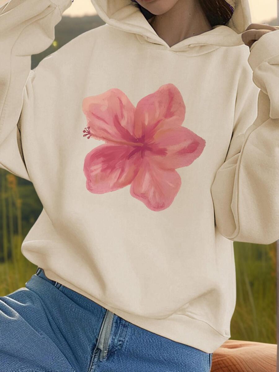 1pc Tween Girl Casual Printed Pullover Sweatshirt, Loose Fit Hooded Tops For Students, Autumn/Winter, Colorful And Imaginative Design To Inspire Young Minds - Apricot - View 1