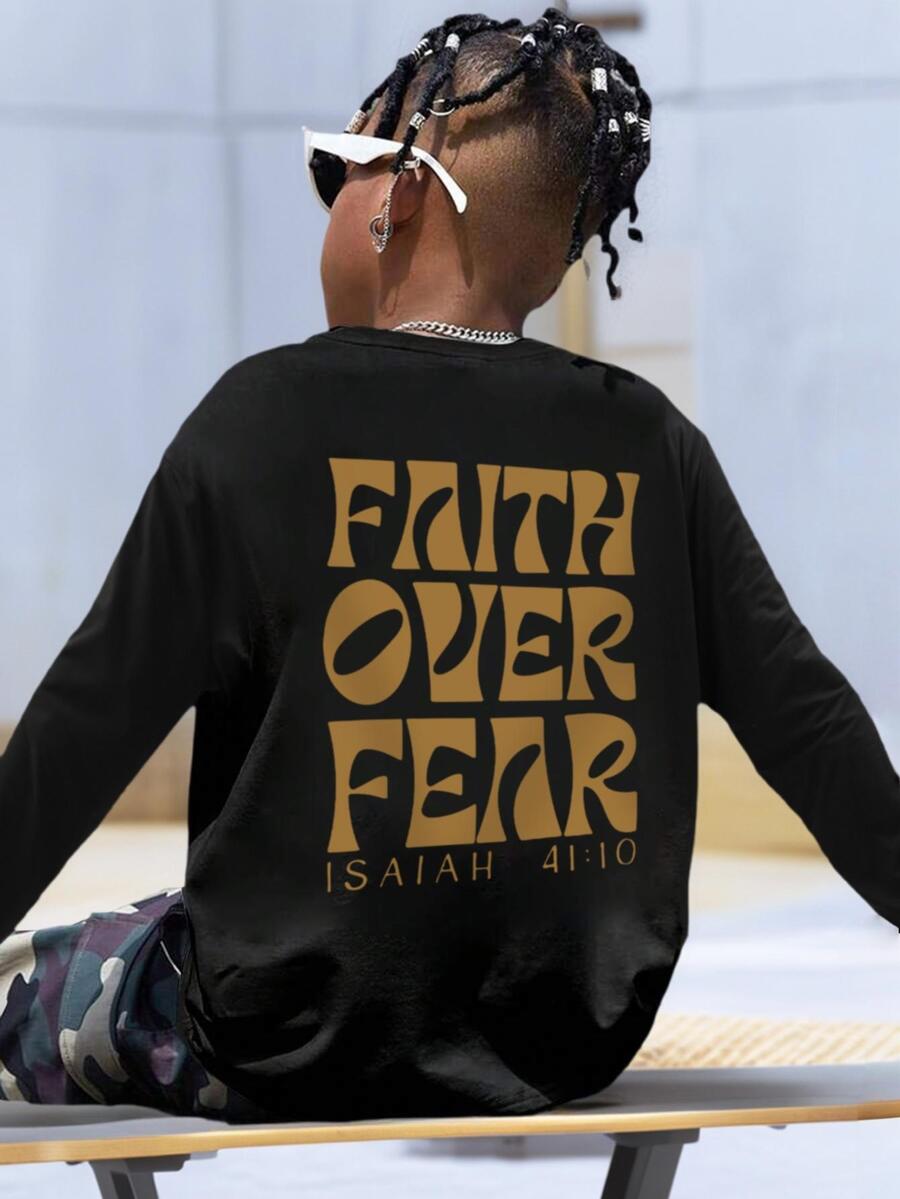 Tween Boy Slogan Graphic Fall Long Sleeve T-Shirt - Black - View 1
