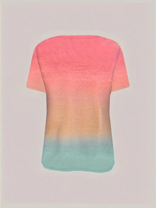 2025 Spring/Summer New Random Print Round Neck Loose Casual Women Tops Tee, Comfortable & Fashionable - Suitable For Spring/Summer Daily And Home Wear - Multicolor - View 3