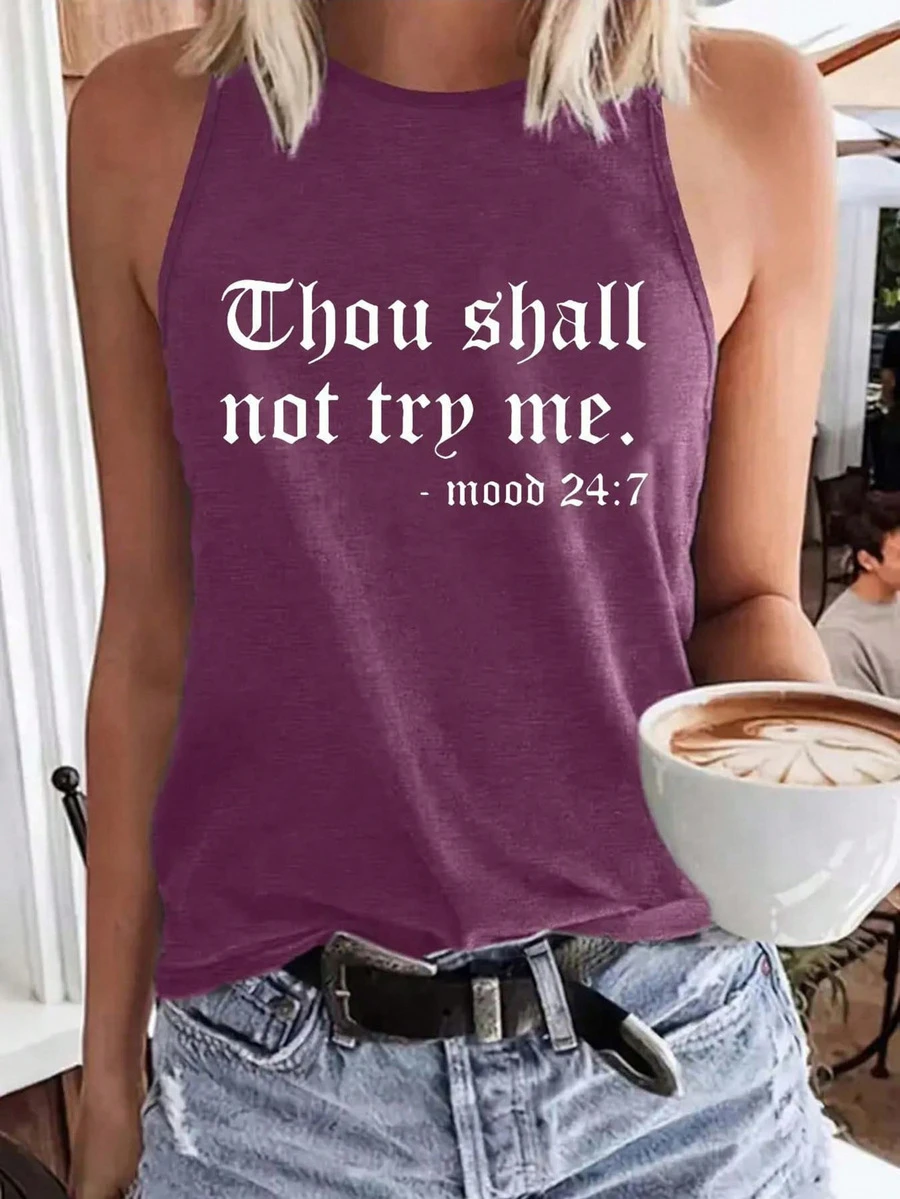 Printed Round Neck Tank Top, Women Summer Casual Sleeveless Tank Top - Red Violet - View 1