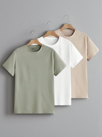 3pcs/Pack Boys Print Casual Round Neck Short Sleeve T-Shirt, Summer Student Clothes For Young Children - Multiple Colors Available. Comfortable And Fashionable Children's T-Shirts To Explore The World!