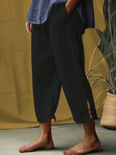 1pc Women's Lightweight 3/4 Harem Pants With Elastic Waistband - White, Black, Loose Fit, Drawstring, Breathable Polyester, Casual Spring/Summer