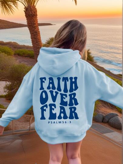 1pc Tween Girl Casual Faith Fear Printed Sweatshirt, Thickened Long Sleeve Pullover For Young Students In Autumn/Winter