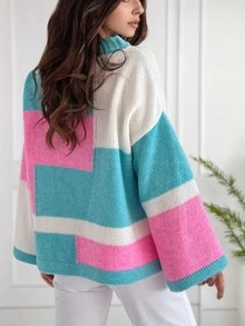 Women's Round Neck Patchwork Casual Minimalist Knit Sweater, Suitable For Spring And Autumn - Multicolor - View 4