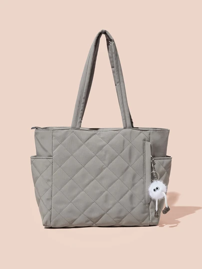 Hatastic 新款时尚大容量菱格纹双提手单肩手提包，轻便易携，女士钱包，适合夏季户外旅行，饰有动物吊坠，旅行必备背包，女士手提包，大学必备圣诞礼物