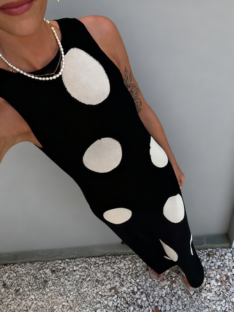 Vivid Style Women's Fashion Design Sense Sleeveless Polka Dot Jersey Long Sweater Dress, Elegant And Slimming,Christmas,Christmas Dress, New Year,New Year Clothes,New Year Outfit,New Year Clothes