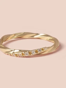 Cubic Zirconia Decor Twist Ring Gifts Music Fest - Gold - View 5