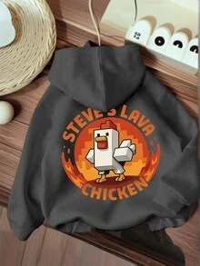 Young Boy's Comfortable Loose Fit Fleece "Steve's Lava Chicken" Sweatshirt Sweatshirt Showcases His Gamer Style Personalized - Dark Grey - View 1