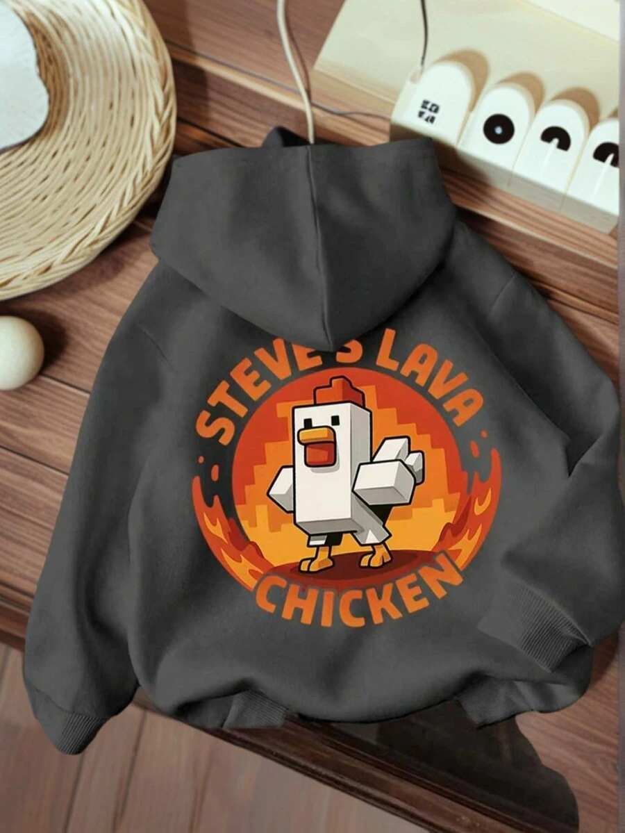 Young Boy's Comfortable Loose Fit Fleece "Steve's Lava Chicken" Sweatshirt Sweatshirt Showcases His Gamer Style Personalized - Dark Grey - View 1