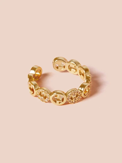 Hatastic 1枚女士可调节极简锆石圆环戒指，精致轻盈的独立时尚珠宝配饰，音乐节礼物