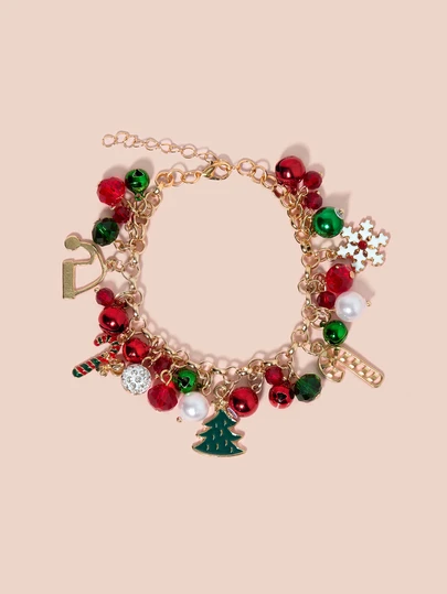 Hatastic 1件珍珠铃铛水晶球雪花吊坠树形手链礼物音乐节