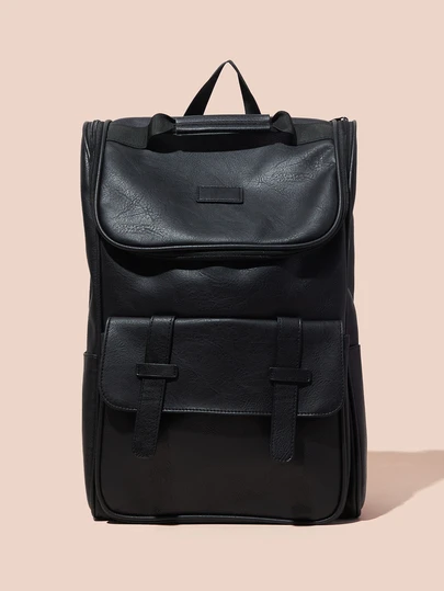 Hatastic 大容量经典款中号经典背包，贴布装饰，简约黑色，适合女性、职场新人及白领人士，完美适用于高中、大学、商务、户外工作、返校季、书包，大容量、防水、轻便、便携。