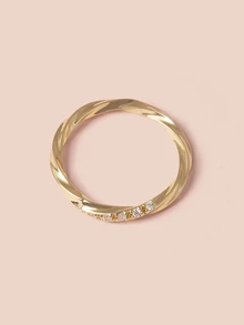 Cubic Zirconia Decor Twist Ring Gifts Music Fest - Gold - View 3