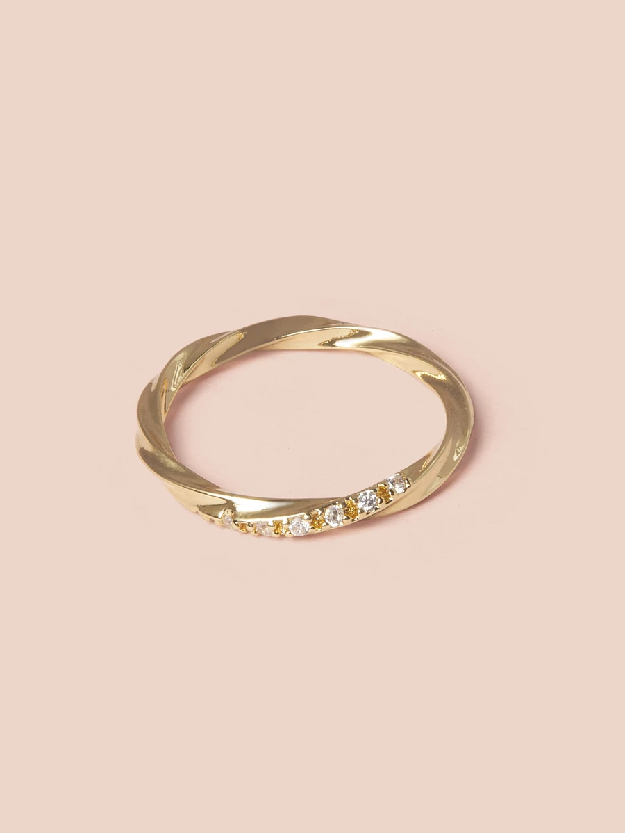 Cubic Zirconia Decor Twist Ring Gifts Music Fest - Gold - View 1
