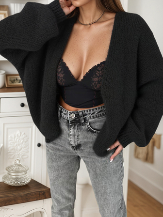 2025时尚休闲女装日常款纯色宽松舒适百搭女士针织开衫毛衣外套