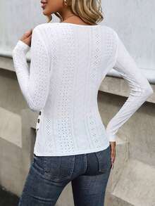 Women's Solid Color Draped V-Neck Ruched Long Sleeve Slim Fit Blouse, Spring Casual White - White - View 2