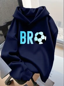Sudadera térmica con forro cálido de fútbol BRO para niño preadolescente, adecuada para otoño/invierno con manga larga, ropa urbana/casual/elegante/diaria/deportiva/de moda/escolar para estudiantes jóvenes