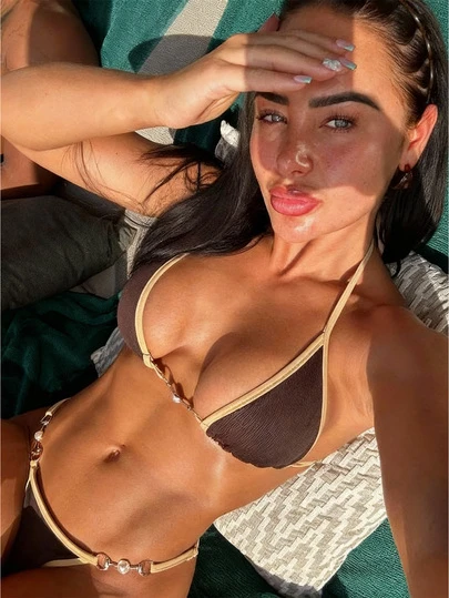 Summer Sexy Solid Color Knotted Bikini With Pearl Tie Back 2-Piece Swimsuit Set