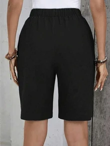 Women's Casual Solid Color Loose Shorts - Black - View 2