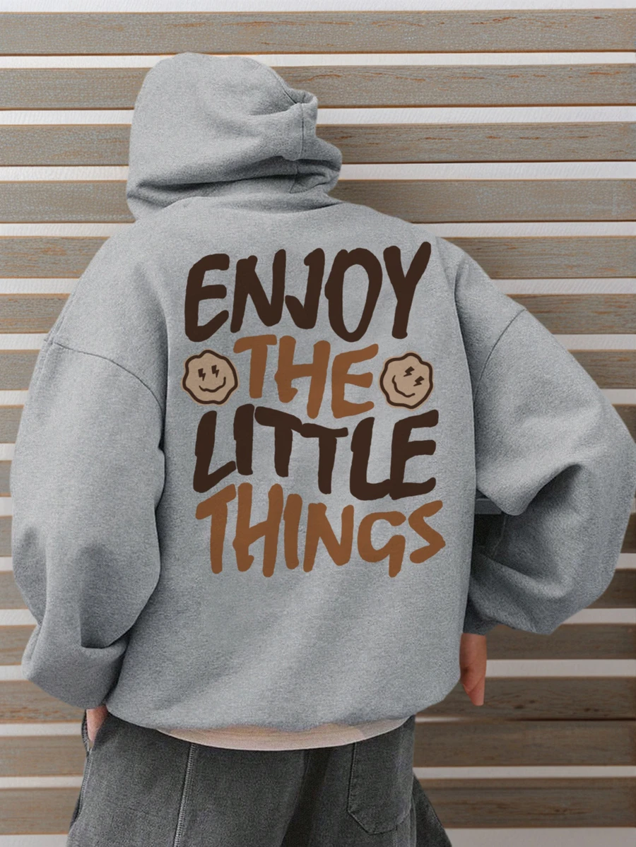 1件青少年男童休闲印花套头卫衣，保暖内衬，长袖，秋冬季，学生青少年服装 - 这款卫衣会让您的孩子每天都感觉与众不同 - 灰色 - 查看 1