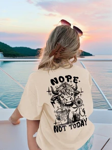 Bộ 1 áo thun ngắn tay cổ tròn in hình bò uống trà sữa dễ thương dành cho bé gái, thiết kế bền chắc, thích hợp cho các bé gái tuổi teen yêu thích hoạt động ngoài trời, mặc được vào mùa hè. - Màu be - Xem 2