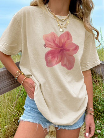 1 pieza Camiseta de manga corta con cuello redondo y estampado casual para niñas, vestimenta de verano para estudiantes jóvenes - Camiseta con estilo artístico que inspira la imaginación y la autoexpresión