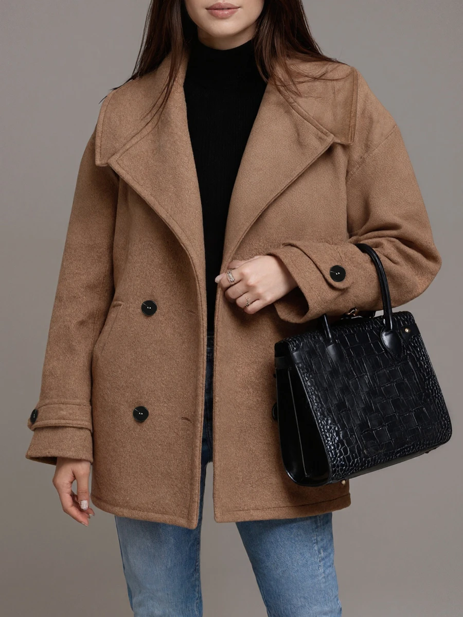 法式时尚大翻领冬装女毛呢大衣优雅欧美西装开学季外套舒适休闲秋冬女毛呢短款外套