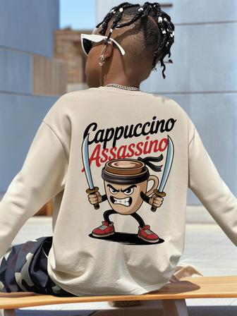 1pc Boys' Casual Cool Graphic Print Crew Neck Long Sleeve T-Shirt, Loose Fit Student Streetwear Top, Autumn, Young Silhouette Design