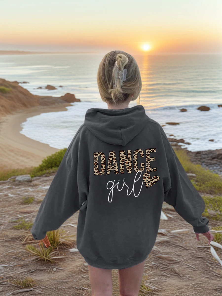 Áo nỉ chui đầu in họa tiết thường ngày, mềm mại và dày dặn, tay dài, áo nỉ có mũ nhiều màu sắc, phù hợp cho mùa thu/đông, học sinh và trẻ em, phong cách độc đáo, trang phục nữ tính, trang phục ngày Valentine. - Màu xám đen - Xem 1