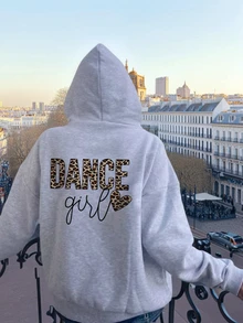 Valentine's Day Girls Casual Printed Pullover Sweatshirt, Plush & Thick, Long Sleeve, Colorful Hooded Top For Autumn/Winter, Showcasing Kids Unique Style, Tween Girl Clothes, Valentine Clothes - Grey - View 1