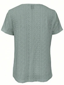 刺绣方领 T 恤，休闲短袖前褶上衣，春夏季优雅女装