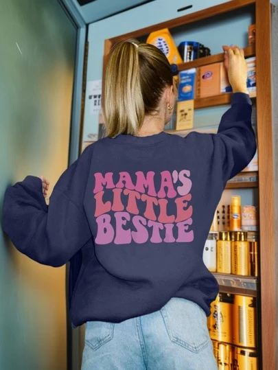 1 件女童休闲印花套头圆领运动衫，适合秋冬，青年潮流引领者必备圆领连帽衫系列