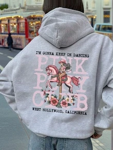 1 pieza Sudadera con capucha informal estampada para niñas, forro térmico cálido, manga larga, para otoño/invierno - Sudadera divertida y colorida para inspirar la imaginación en las jóvenes usuarias