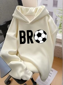 男童保暖内衬足球卫衣，适合秋冬季节穿着，长袖上衣，适合年轻学生街头/休闲/时尚/日常/运动/潮流/学院风穿着。 - 杏色 - 查看 3