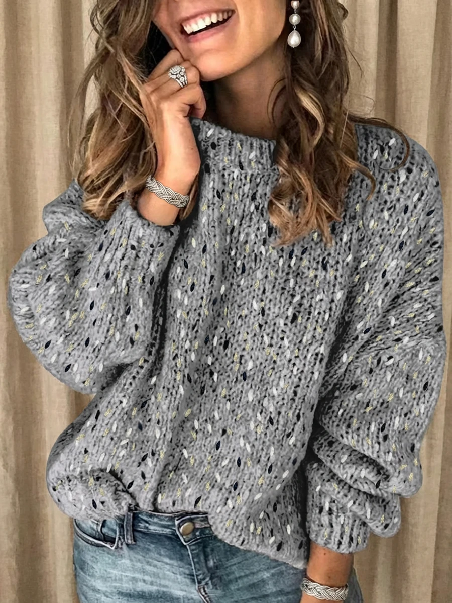 Women's Casual Colorblock Round Neck Long Sleeve Flare Cuff Sweater, Autumn/Winter Fall