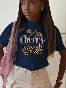 1pc Girls' Casual Letter Print Round Neck Short Sleeve T-Shirt, Summer Student Young Casual Wear - Minimalist English Letter Style T-Shirt Inspiring Imagination And Self-Expression