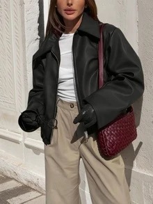 Áo khoác nữ mùa xuân và mùa thu, thiết kế thoải mái, mát mẻ và thanh lịch, tạo cảm giác thư thái, thích hợp cho du lịch, mang lại cảm giác tự do, có khóa kéo, kiểu dáng rộng rãi, tay dài, phối màu, ve áo, thích hợp cho kỳ nghỉ thư giãn, không co giãn, chất liệu vải có họa tiết, thời trang và màu đen đơn giản. - màu đen - Xem 2