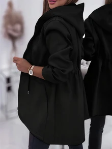 女士休闲时尚连帽拉链外套，适合秋冬季节穿着。黑色 - 黑色 - 查看 2