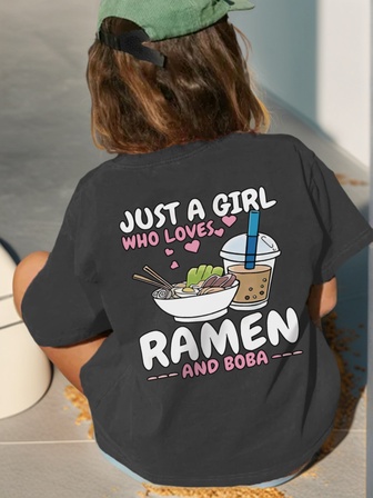 A Dress For Girls With Casual Printed Round Neck Pullover Short-Sleeved T-Shirt For Summer Students' Young Children's Clothing - Sweet Milk Tea And Noodles With Striking T-Shirts Will Definitely Make Children Smile! Cute Tops Out Summer Tops Tween Girl Clothes Girls Summer Clothes